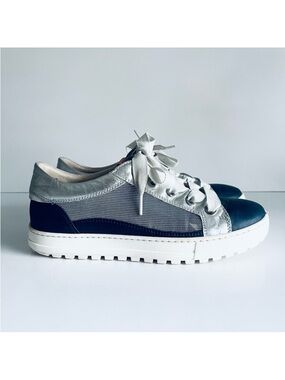 Ron White Leather Mesh Chunky Sole Sneakers Silver Navy Size 38 (US 7.5–8)